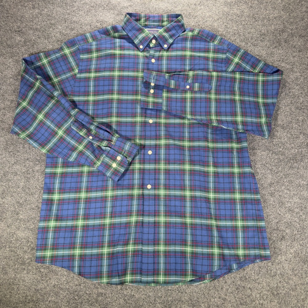 Charles Tyrwhitt Plaid Button Down Shirt XL Blue Green Cotton Classic Fit Mens